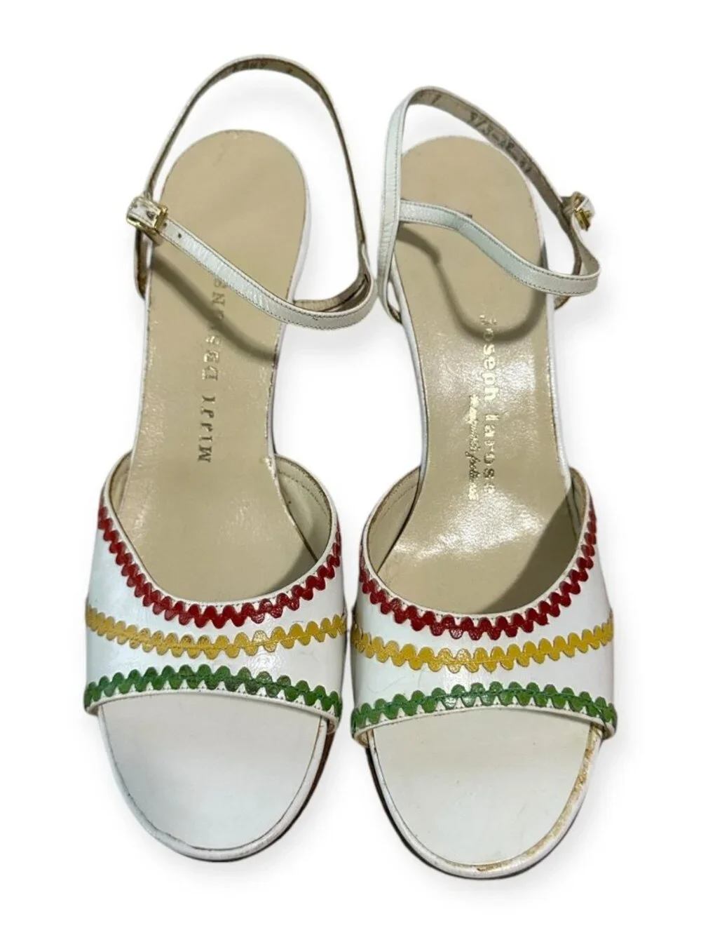 Vintage Joseph Larose High Heel Leather Sandal  with  Ric Rac tape, Size 9